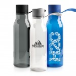 Botella de tritán con tapa de metal y asa de silicona 600ml vista con logo impreso
