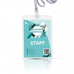 Identificador con cordón de poliéster desmontable 10.8x15.4cm vista con logo impreso
