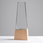 Trofeo de cristal estilizado con base de madera que ofrece distinción vista 2