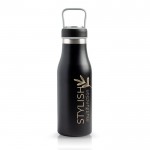 Botella termo con compartimento en la tapa y asa transporte 510ml color negro vista con logo impreso