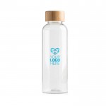 Botella de RPET con tapa de bambú y capacidad para 500ml vista con logo impreso