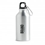 Botella de aluminio reciclado con tapón de color y mosquetón 400ml
