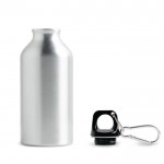 Botella de aluminio reciclado con tapón de color y mosquetón 400ml color negro vista 1