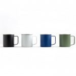 Taza de acero inoxidable reciclado con diseño moderno y asa 400ml vista con varios colores