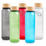 Botella de plástico reciclado con acabado mate y tapa de bambú 350ml vista 1