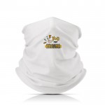 Braga de poliéster y elastano para proteger boca y nariz color blanco vista con logo impreso