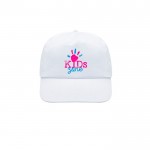 Gorra de poliéster infantil de 5 paneles ideal para fiestas 125 g/m2 color blanco vista con logo impreso
