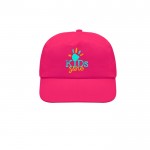 Gorra de poliéster infantil de 5 paneles ideal para fiestas 125 g/m2 color rosa vista con logo impreso