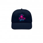 Gorra de poliéster infantil de 5 paneles ideal para fiestas 125 g/m2 color azul marino vista con logo impreso