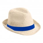 Sombrero rústico fabricado en paja de papel color azul real primera vista