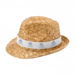 Sombrero de paja transpirable natural con cinta personalizable color blanco vista impresión transfer