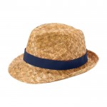 Sombrero de paja transpirable natural con cinta personalizable color azul marino