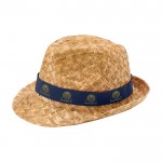 Sombrero de paja transpirable natural con cinta personalizable color azul marino vista impresión transfer