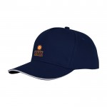 Gorra tipo sándwich de algodón con 5 paneles de 175 g/m2 color azul marino vista impresión transfer