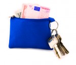 Monedero de poliéster en colores con llavero y cremallera color azul real vista 1