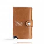 Cartera de cuero sintético con tarjetero automático con RFID color marrón vista con logo impreso