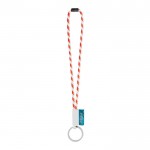 Lanyard colores claros y diseño a rayas con logotipo de empresa