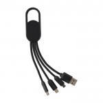 Set de cables de carga 4 en 1 con mosquetón y logotipo iluminado color negro segunda vista