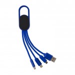 Set de cables de carga 4 en 1 con mosquetón y logotipo iluminado color azul tercera vista