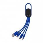 Set de cables de carga 4 en 1 con mosquetón y logotipo iluminado color azul cuarta vista