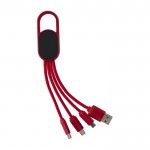 Set de cables de carga 4 en 1 con mosquetón y logotipo iluminado color rojo segunda vista