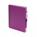 Cuadernos promocionales A5 con anillas y boli color fucsia