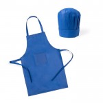 Set de delantal y gorro de cocina de non-woven para niños color azul primera vista