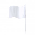 Banderín rectangular de poliéster con palo blanco color blanco vista con logo