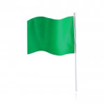 Banderín rectangular de poliéster con palo blanco color verde vista con logo