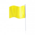 Banderín rectangular de poliéster con palo blanco color amarillo vista con logo