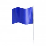 Banderín rectangular de poliéster con palo blanco color azul vista con logo