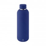 Botella doble pared de acero inoxidable con acabado suave de goma 500ml color azul real primera vista