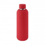Botella doble pared de acero inoxidable con acabado suave de goma 500ml color rojo