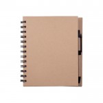 Libreta con bolígrafo de tinta azul y papel reciclado de hojas lisas color natural