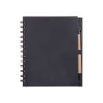 Libreta con bolígrafo de tinta azul y papel reciclado de hojas lisas color negro