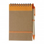 Bloc de notas con bolígrafo de cartón color naranja segunda vista