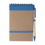 Bloc de notas con bolígrafo de cartón color azul claro primera vista