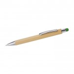 Bolígrafo de bambú y metal con puntero táctil de color tinta azul color verde claro segunda vista