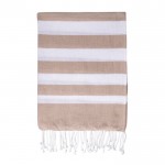 Pareo grande de algodón reciclado con flecos blancos 145 g/m2 color beige primera vista