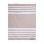 Pareo grande de algodón reciclado con flecos blancos 145 g/m2 color beige segunda vista