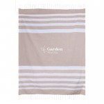 Pareo grande de algodón reciclado con flecos blancos 145 g/m2 color beige tercera vista
