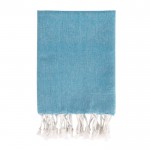 Pareo de algodón y poliéster monocolor con flecos blancos 170 g/m2 color azul claro primera vista