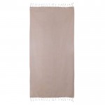 Pareo de algodón y poliéster monocolor con flecos blancos 170 g/m2 color beige segunda vista