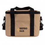Bolsa nevera impermeable de cuero sintético y doble asa ajustable color beige tercera vista