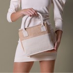 Bolsa nevera de yute y asas resforzadas de algodón para transporte color natural vista detalle 4