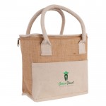 Bolsa nevera de yute y asas resforzadas de algodón para transporte color natural vista detalle 3