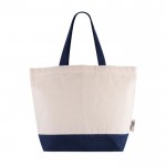 Bolsa de algodón reciclado con asa y base de colores 320 g/m2 color azul primera vista