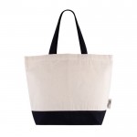 Bolsa de algodón reciclado con asa y base de colores 320 g/m2 color negro primera vista