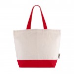 Bolsa de algodón reciclado con asa y base de colores 320 g/m2 color rojo primera vista