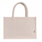 Bolsa pequeña de algodón reciclado para personalizar con asa corta color natural primera vista